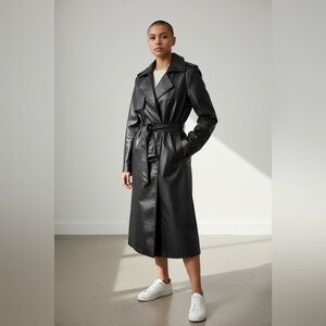 Zara Basic Black Faux Leather Trench Coat – Size M